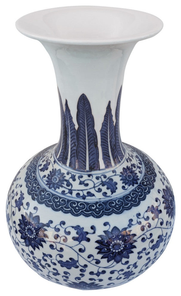13" Chinese Blue and White Porcelain Ball Vase