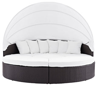 Convene Canopy Outdoor Wicker Rattan Daybed, Espresso White