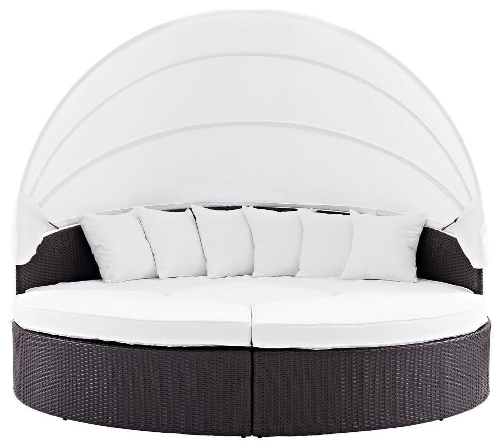 Convene Canopy Outdoor Wicker Rattan Daybed, Espresso White
