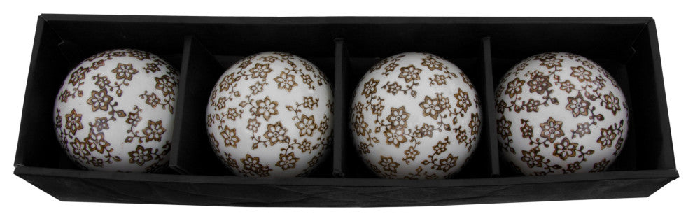 4" Gold Star Flowers Porcelain Ball Set