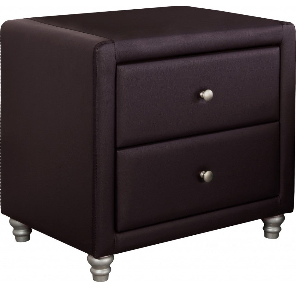 Brown Upholstered 2 Drawer Nightstand