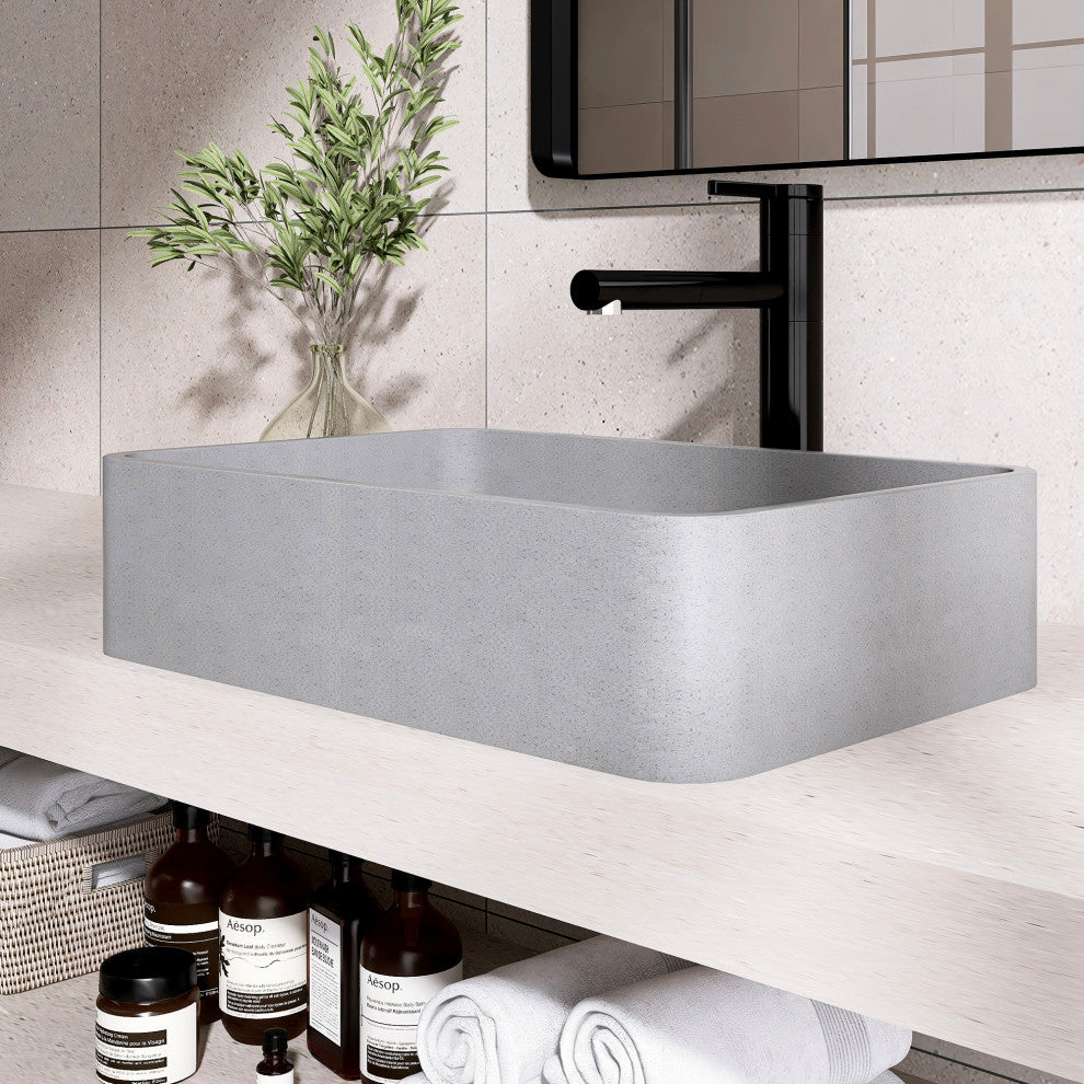 Dark Grey Rectangular Concrete Vessel Bathroom Sink