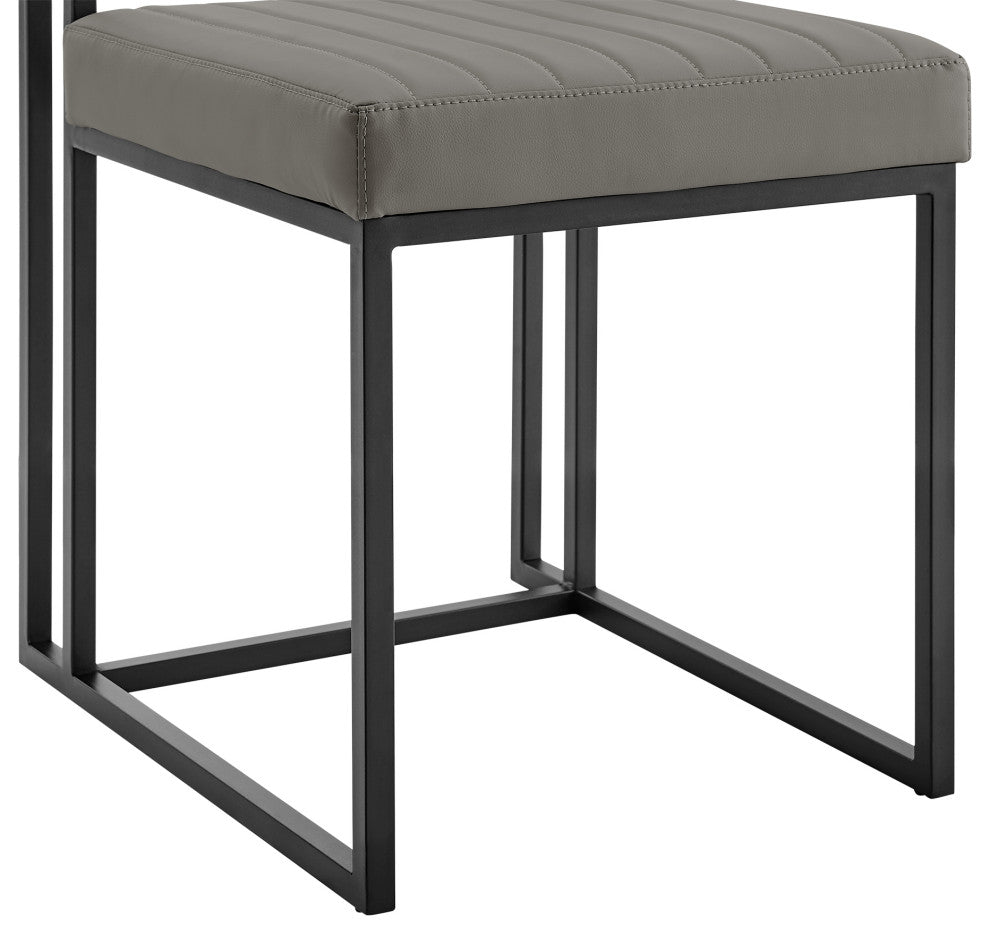 Anastasia Set of 2 Dining Chairs, Matte Black Iron and Light Gray Faux Leather