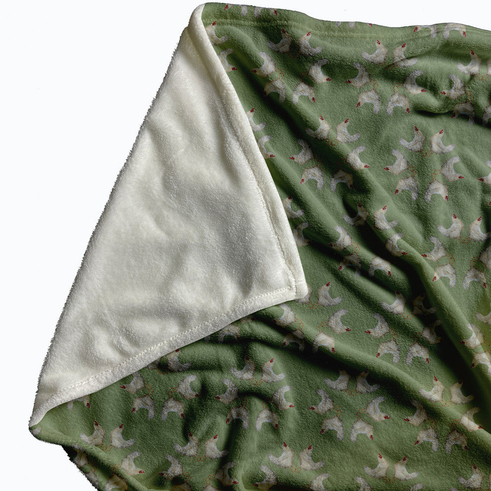 60 x 80 in Chickens-go-round Throw Blanket, Laurel Tree Green