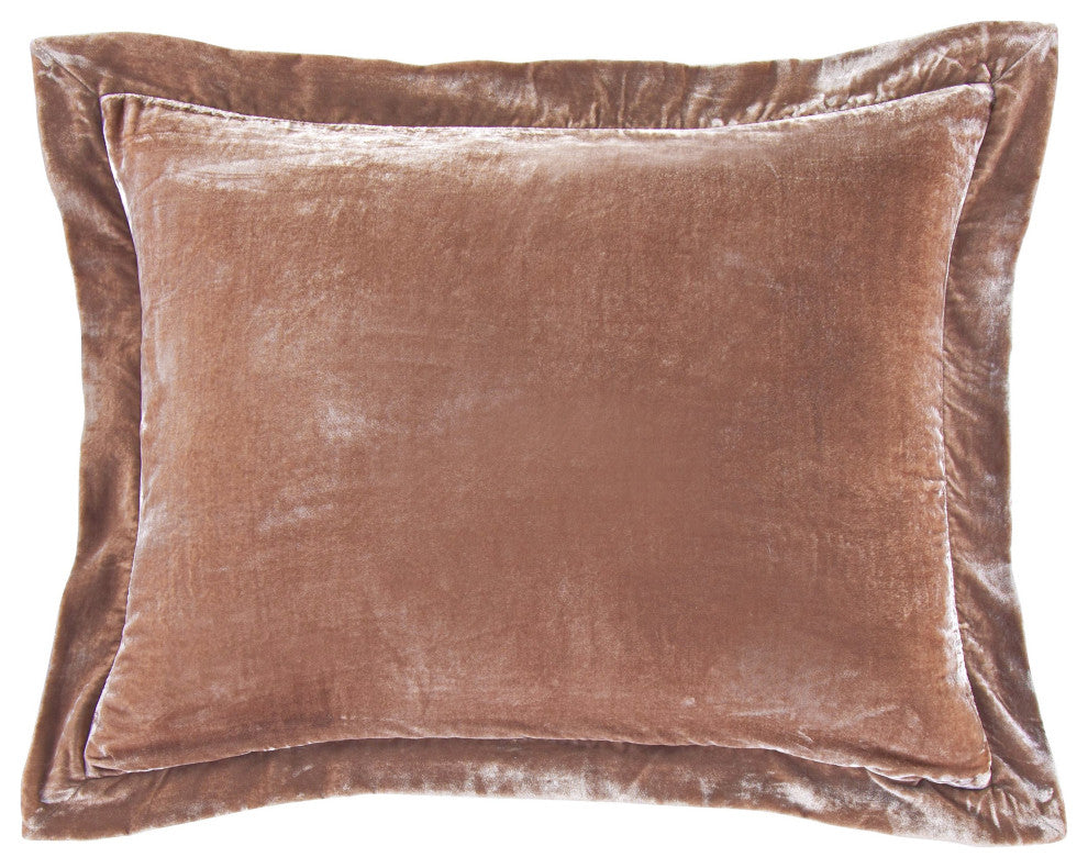 Stella Faux Silk Velvet Flanged Dutch Euro Pillow, 27"x39", Dusty Rose