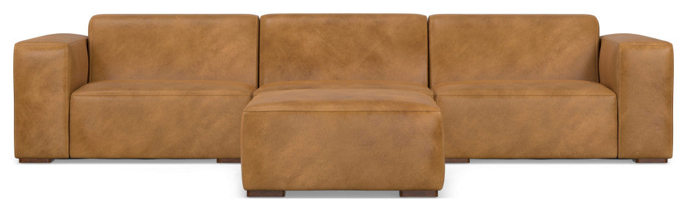 Rex 3-Seater Modular Sofa and Ottoman Set in Genuine Leather