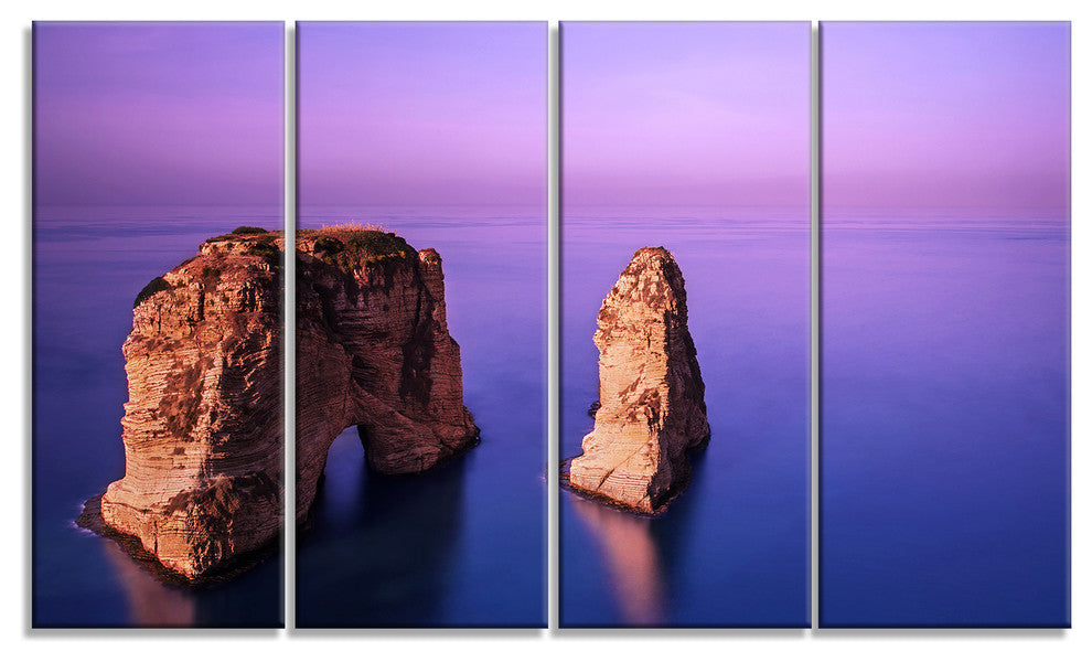 Rawsha Rock on Sunset, Seascape Canvas Art Print, 48"x28", 4 Panels