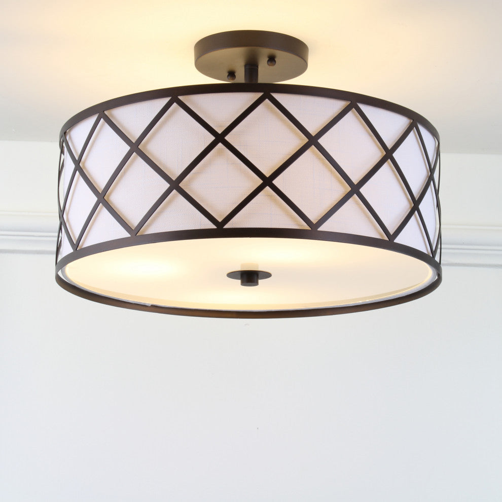 Elizabeth Metal LED Flush Mount, 16.75", Oil Rubbed Bronze, White Shade