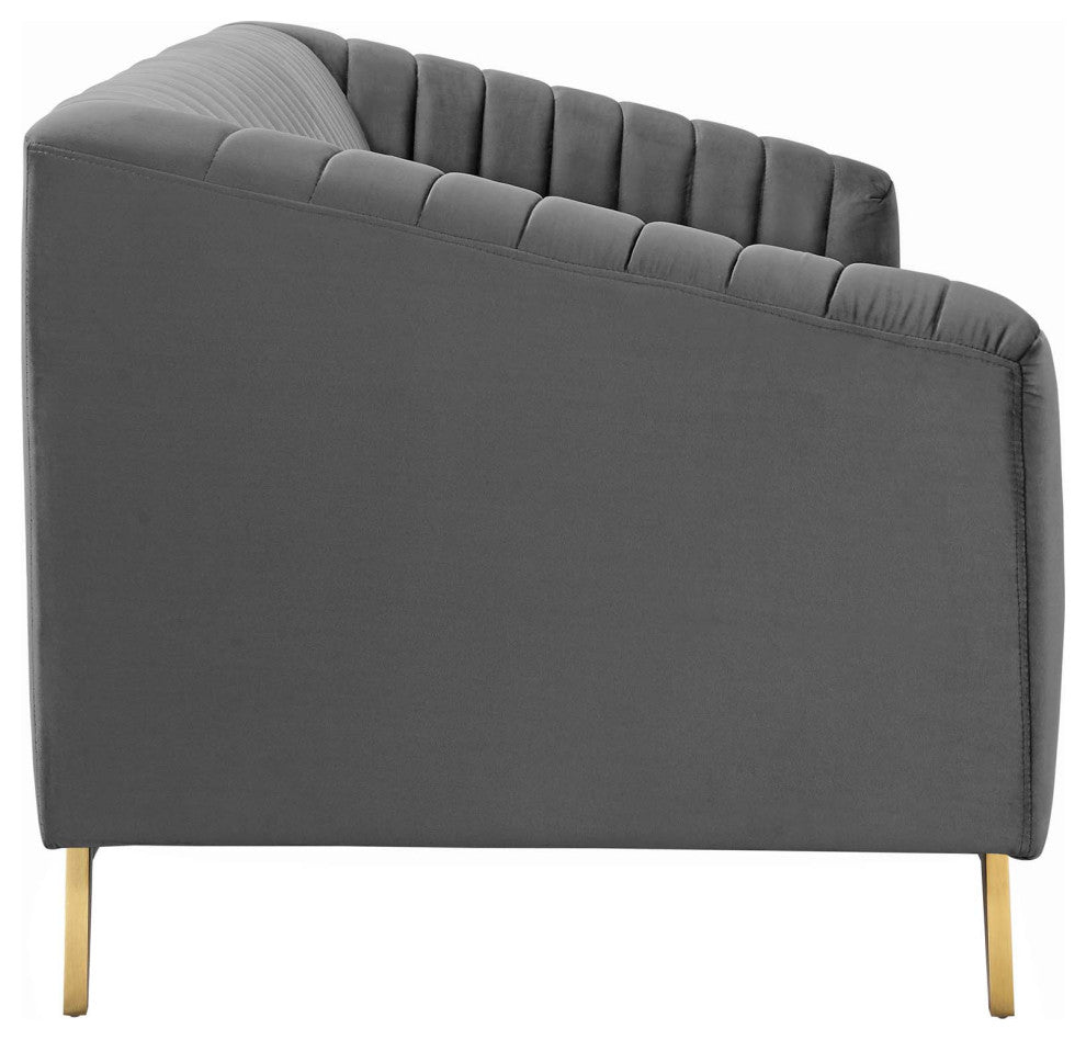 Valiant Vertical Channel Tufted Performance Velvet Sofa Gray