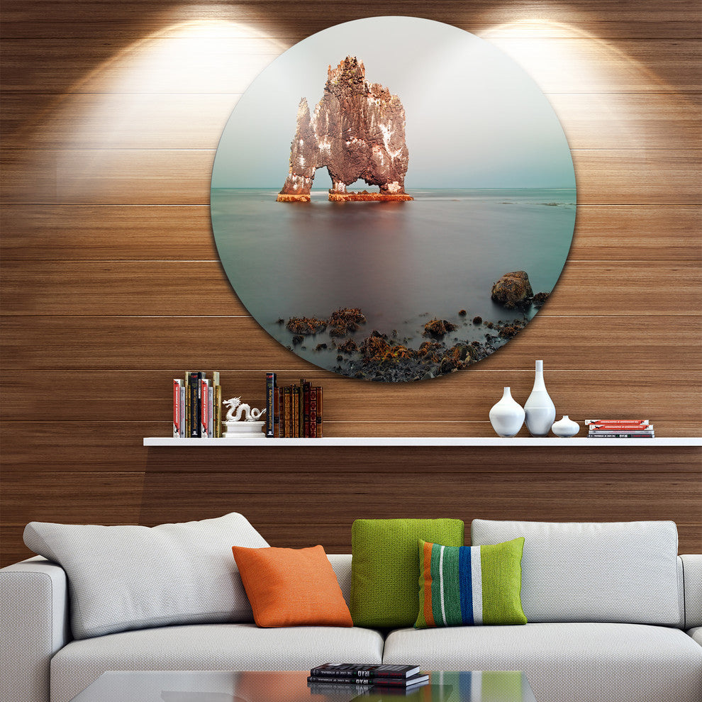 Rock Sea Symbol In Iceland, Seashore Disc Metal Wall Art, 36"