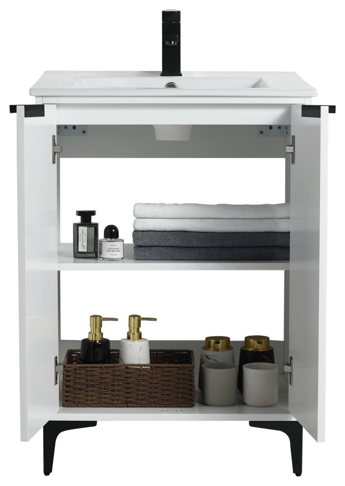 Wilmington Bath Vanity, White Matte, 24 Inch, Black Hardware