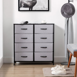 8 Fabric Drawers Steel Frame Double Dresser, Grey