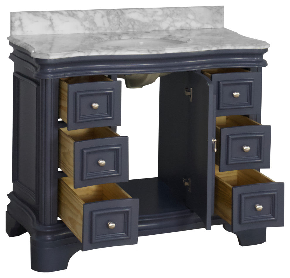 Katherine 42" Bath Vanity, Marine Gray, Carrara Marble