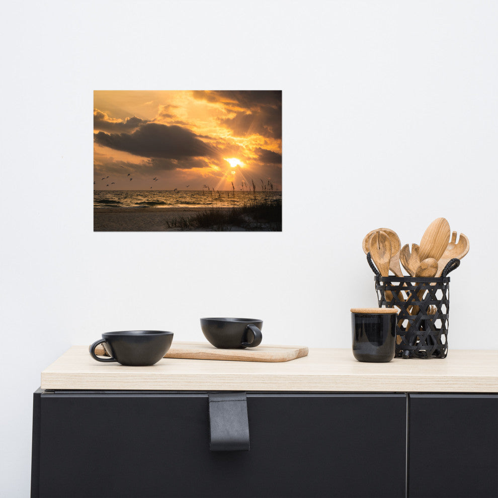 Seaside Themed Wall Art: Anna Maria Island Cloudy Beach Sunset 1 Print, 12" X 16"
