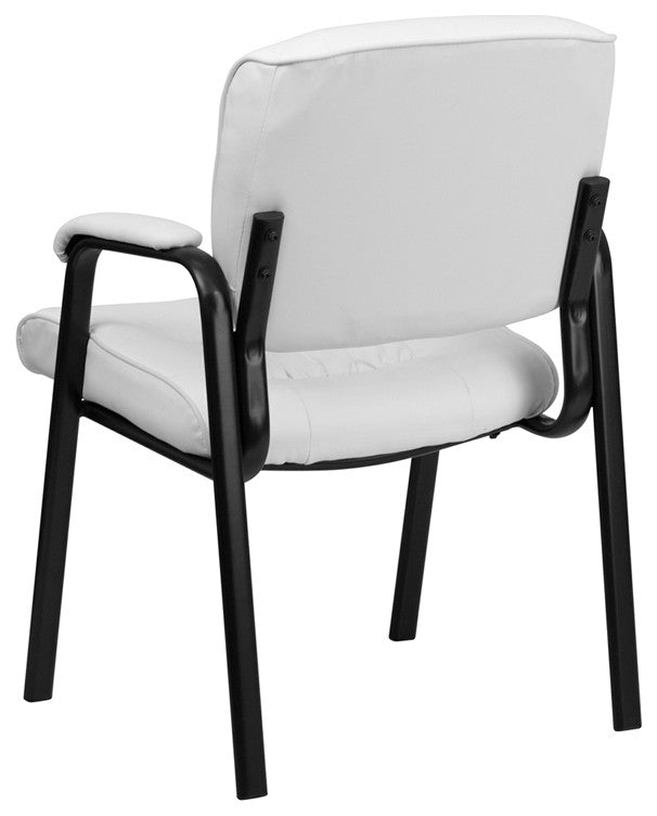 White Leather Executive Side Reception Chair With Black Frame Finish