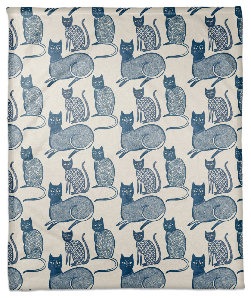 Blue Cat Pattern 50"x60" Coral Fleece Blanket
