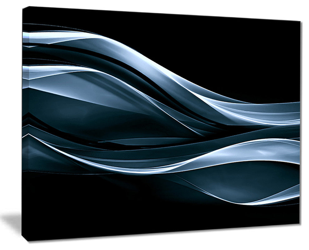 "Fractal Lines Blue in Black" Abstract Digital Art Canvas Print