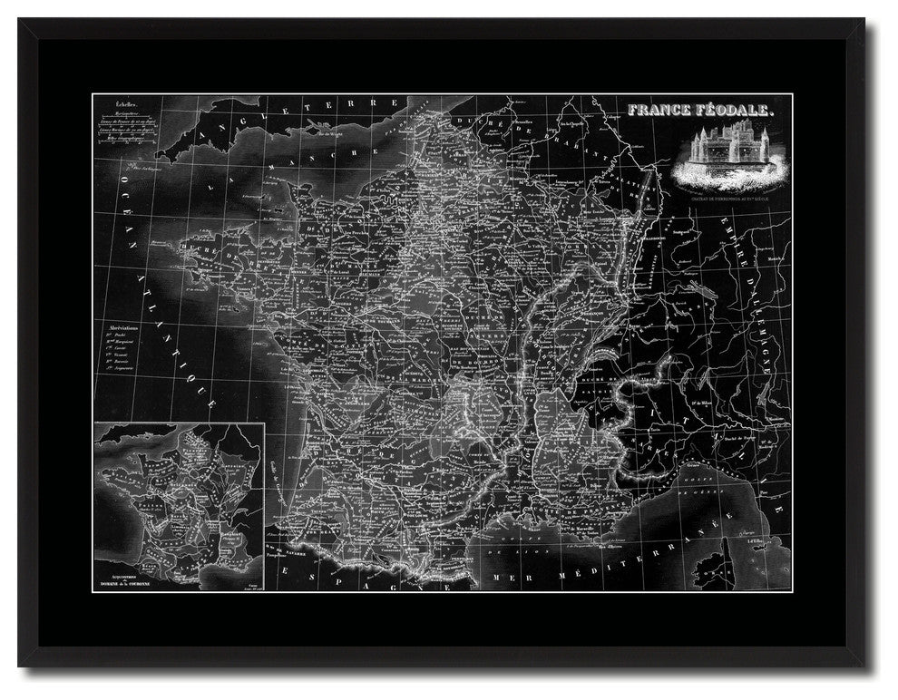 Mideavel France Crusades Vintage Monochrome Map Canvas, 28"x37"