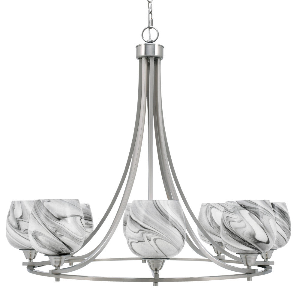Paramount 8-Light Chandelier, Brushed Nickel, 6" Onyx Swirl Glass