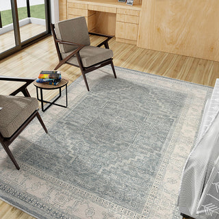 Nuit Arabe Roselle Area Rug, Light Blue, 8' x 10', Bordered