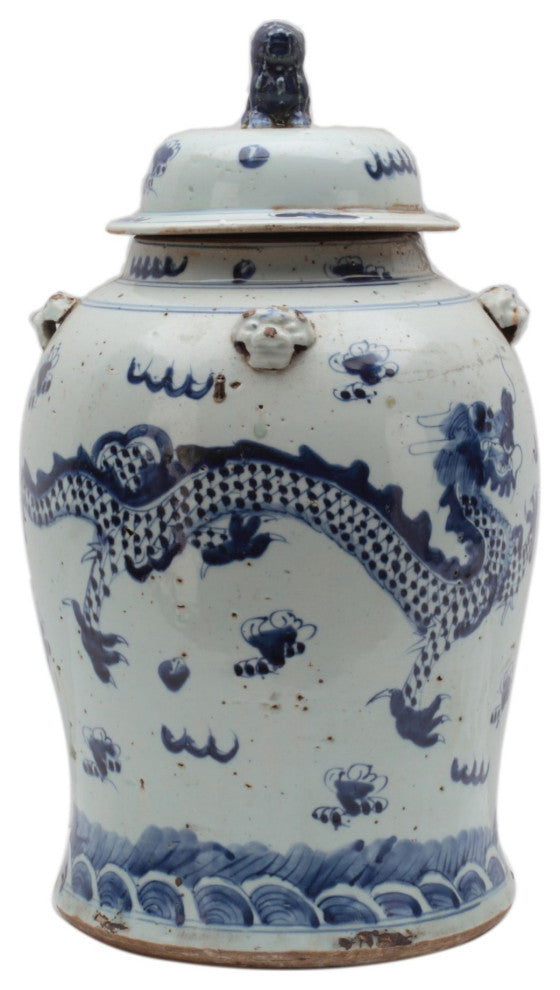 Vintage Temple Jar Dragon Motif, Small