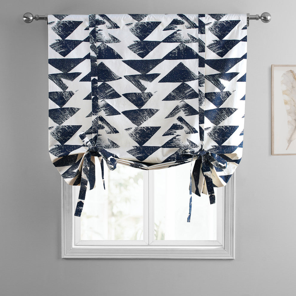 Triad Printed Cotton Tie-Up Window Shade Single Panel, Triad Indigo, 46w X 63l