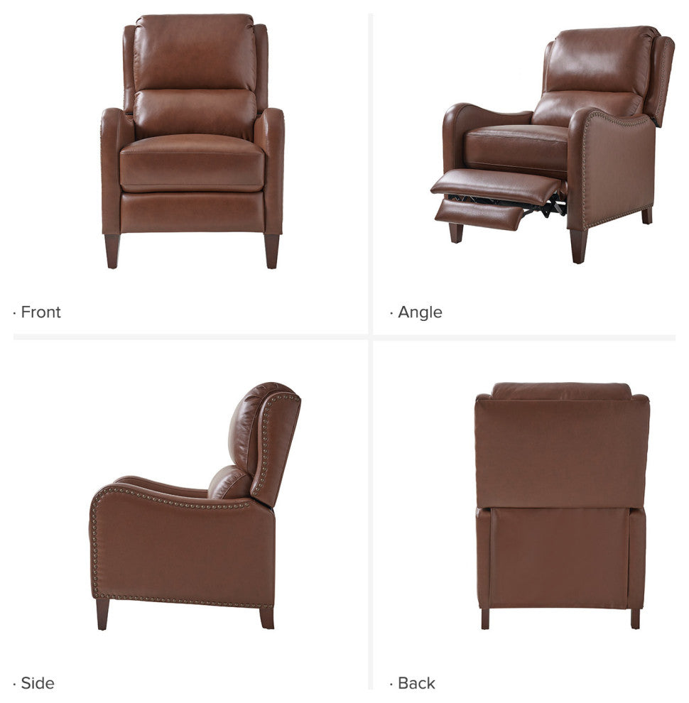 Genuine Leather  Push back Recliner With Wingback, Brown