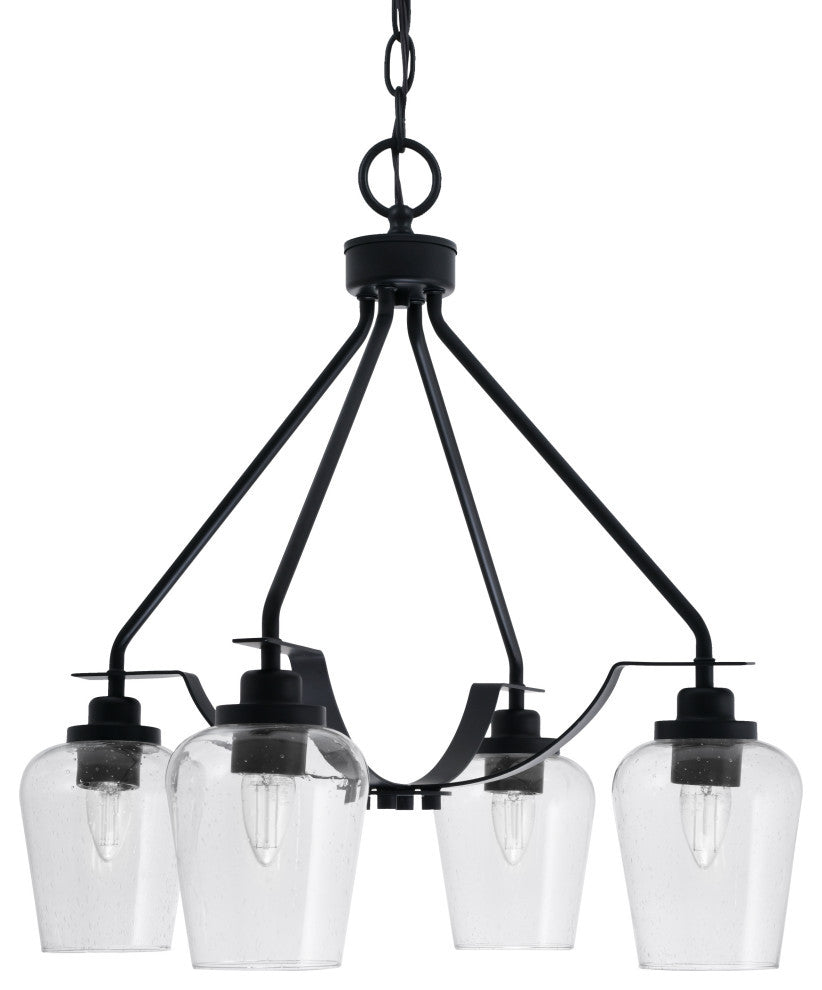 Odyssey 4 Light, Chandelier In Matte Black Finish With 5" Clear Bubble Glass