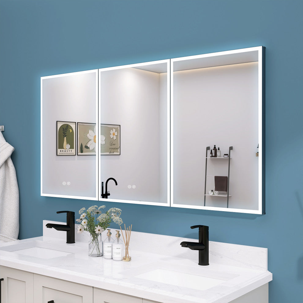60'' W 30'' H Recessed Frameless Medicine Cabinet Mirror 9 Adjustable