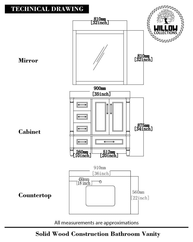 Cambridge 36 Center Sink Bath Vanity in Coventry Gray 2" Empira Quartz