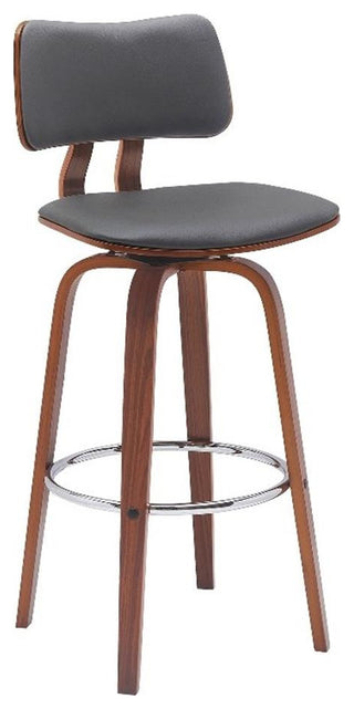 Armen Living Pico 30" Swivel Wood & Faux Leather Bar Stool in Walnut/Gray