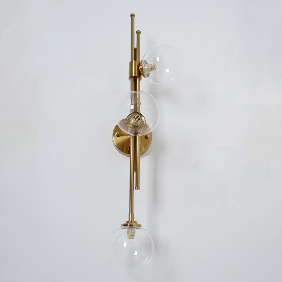 Modern Gold 3-Light Decorative Clear Glass Indoor Globe Wall Sconce