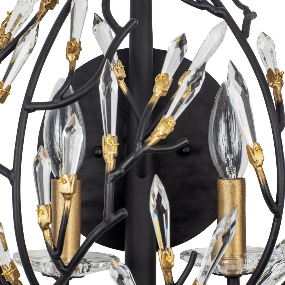 Bask 2-Lt Crystal Sconce - Matte Black/French Gold
