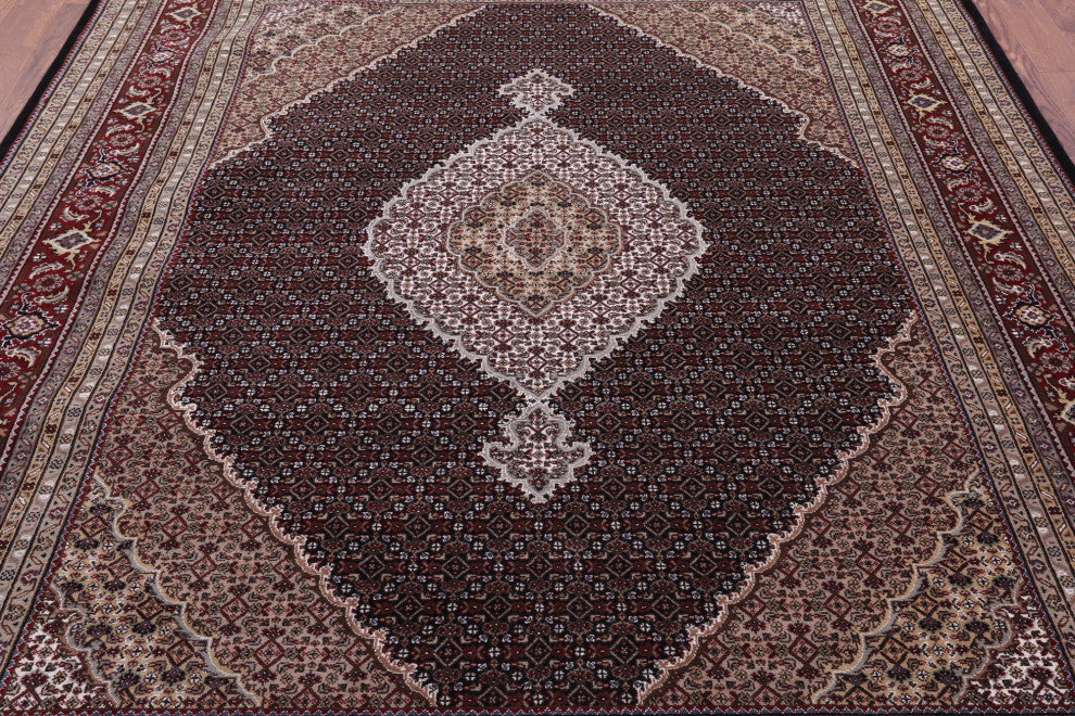 7' 11" X 10' 1" Persian Tabriz Wool and Silk Hand Knotted Rug Q8913