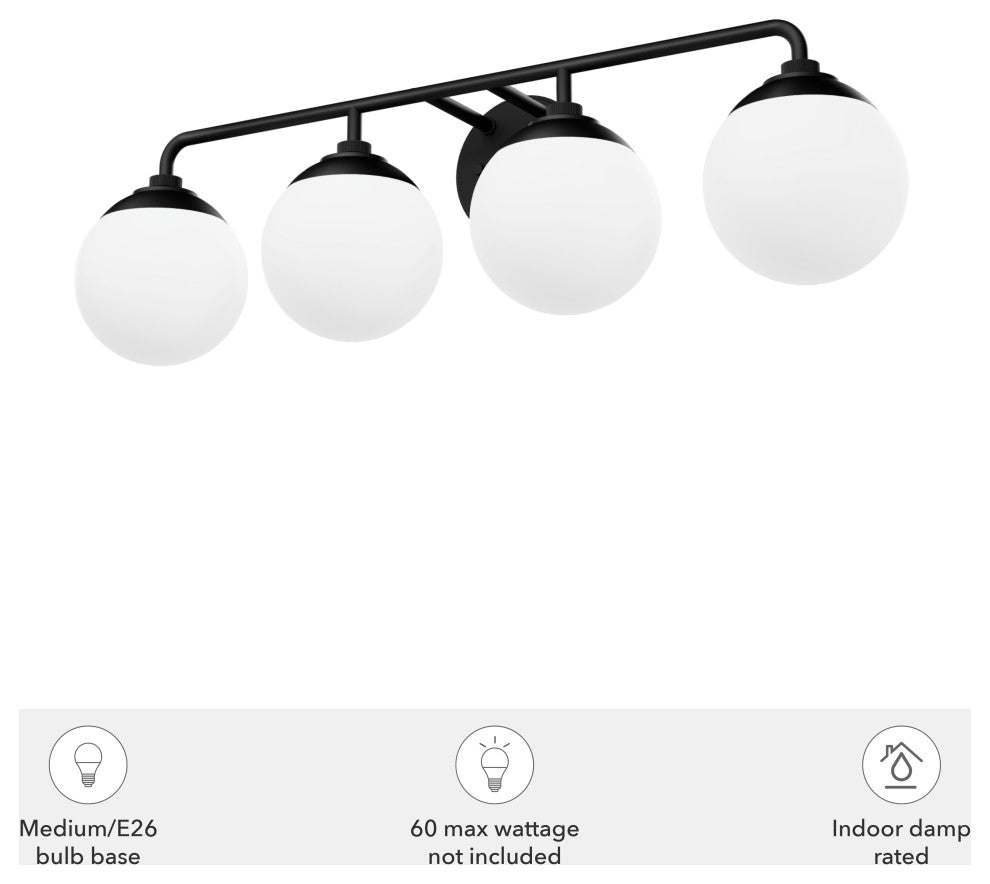 Hunter Hepburn Matte Black 4 Light Bathroom Vanity Wall Light Fixture