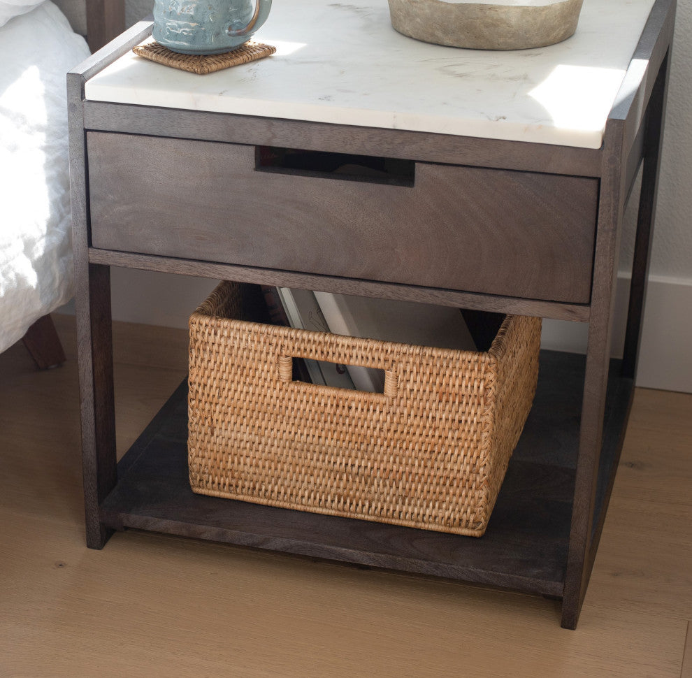 Artifacts Rattan Square Storage Basket With Handles, Honey Brown