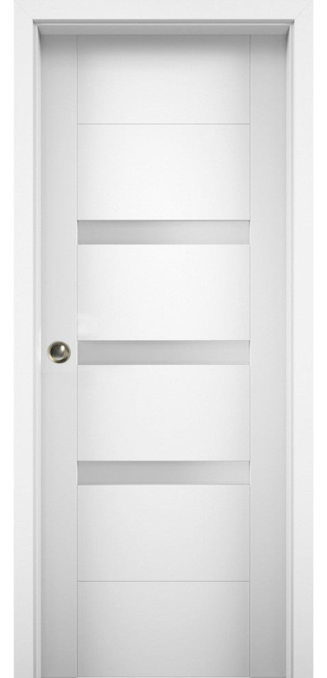 Sliding Pocket Door Opaque Glass / Sete 6900 White Silk, 24" X 80"