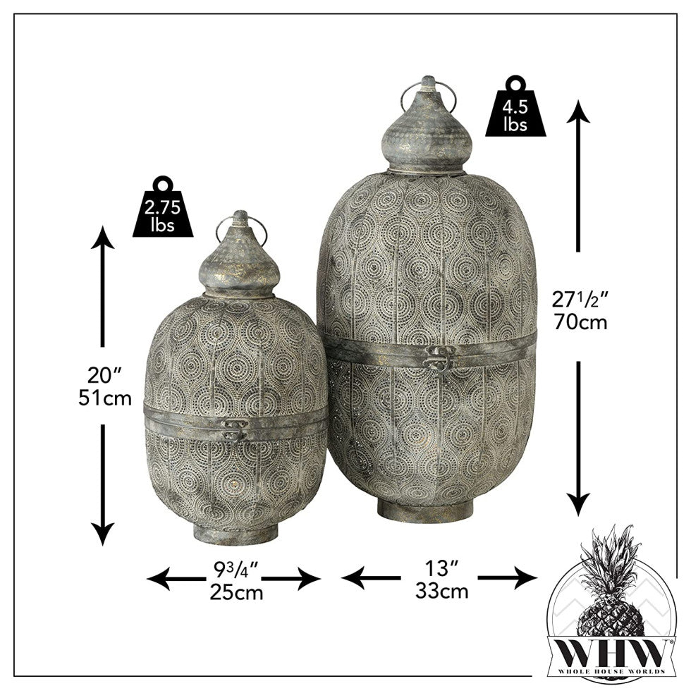 2 Piece Moroccan Metal Lacy Lattice Lantern Set