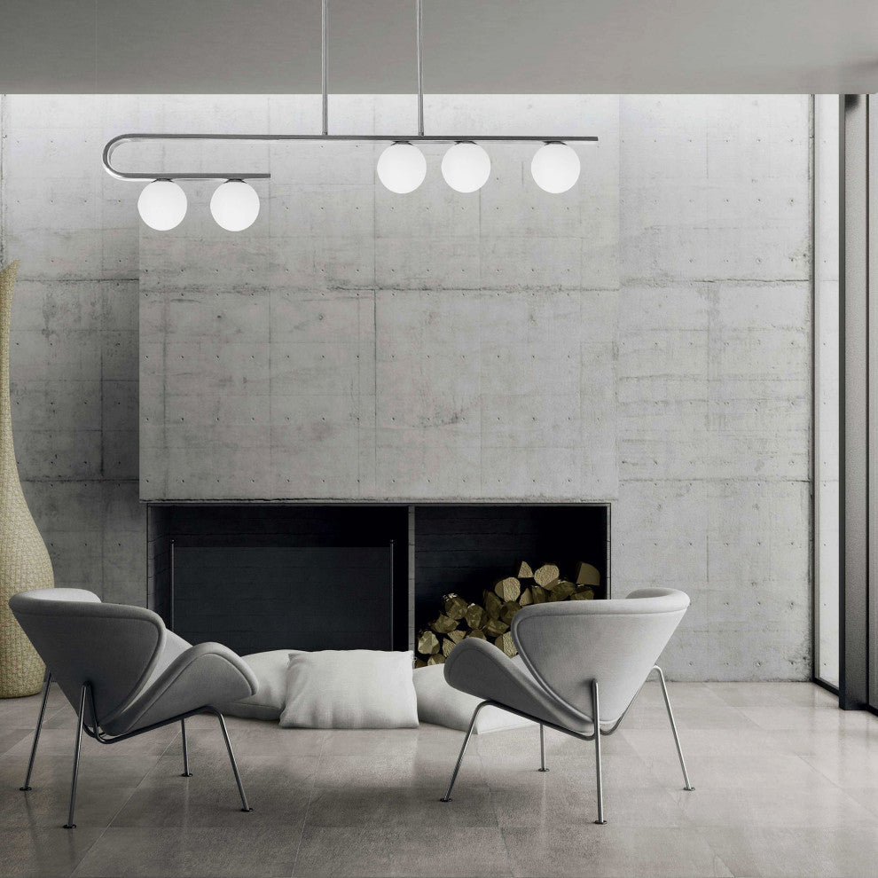 5 Light Halogen Polished Chrome Horizontal Pendant w/ White Glass