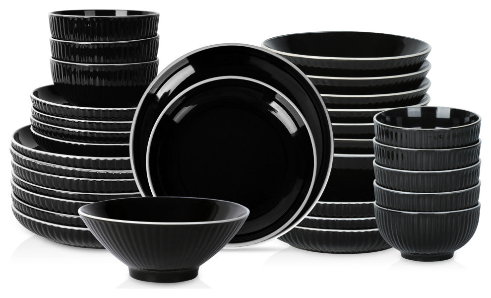 Christian Siriano Lustra Stoneware 32 Piece Dinnerware Set, Black
