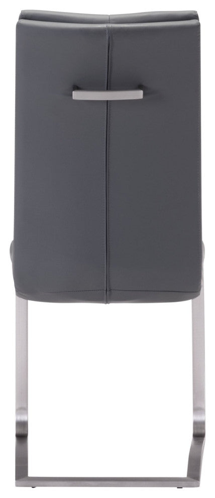 Dining Chair, Set of 2, Faux Vinyl Leather, Steel, Gray, Silver, Cafe