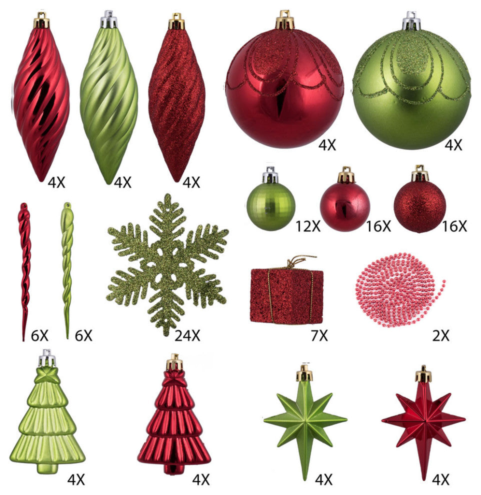 Vickerman N512543 Red And Kiwi Ornament Set, 125 Per Box