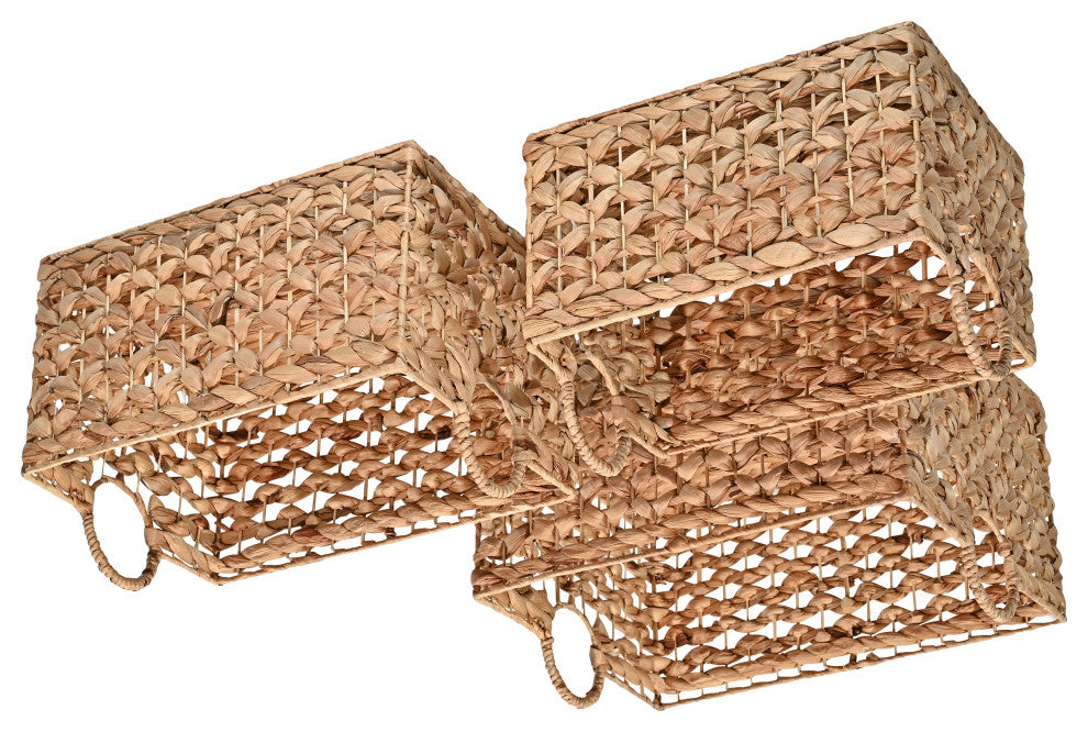 Quinn Cottage Woven Hyacinth Rectangular Storage Baskets With Handles, Set of 3