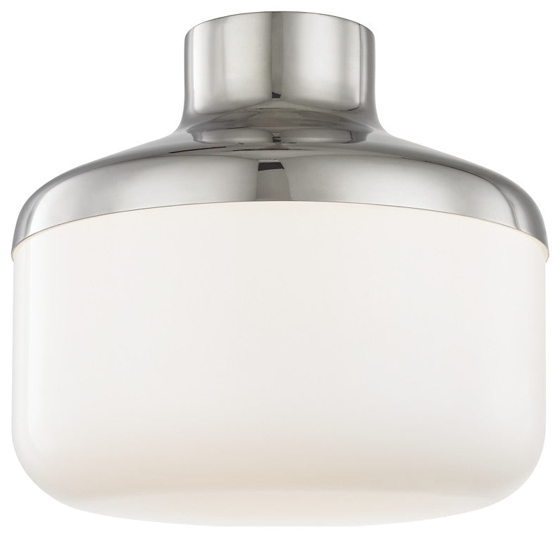 Livvy 1-Light 12"W Flush Mount Polished Nickel Finish Opal Glossy Glass