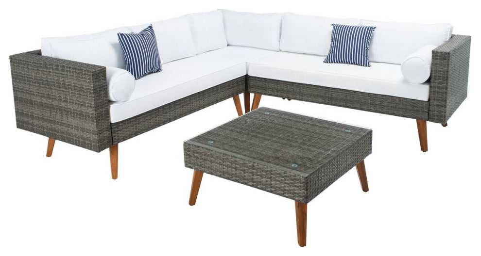 Safavieh Analon Outdoor Sectional, Grey Brown / White