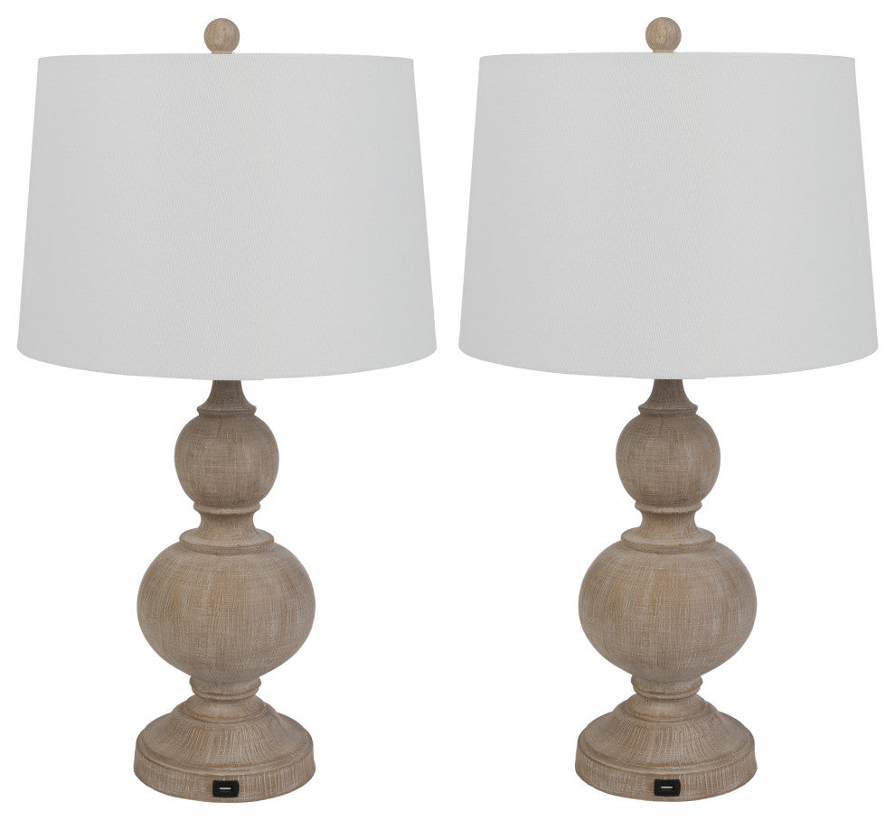 Set of 2 Table Lamps With USB Charging Ports and LED Bulbs Included