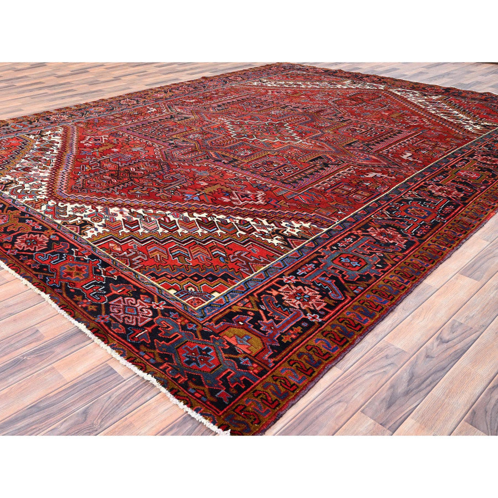 Barn Red Vintage Persian Heriz Pure Wool Hand Knotted Oriental Rug 10'x12'8"
