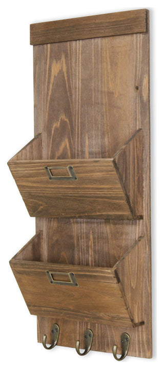 2-Slot Rustic Wood Wall Organizer