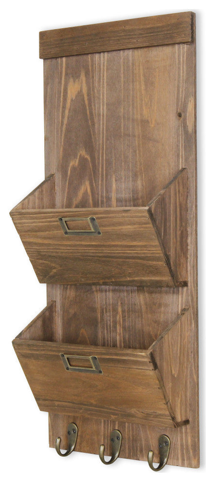 2-Slot Rustic Wood Wall Organizer