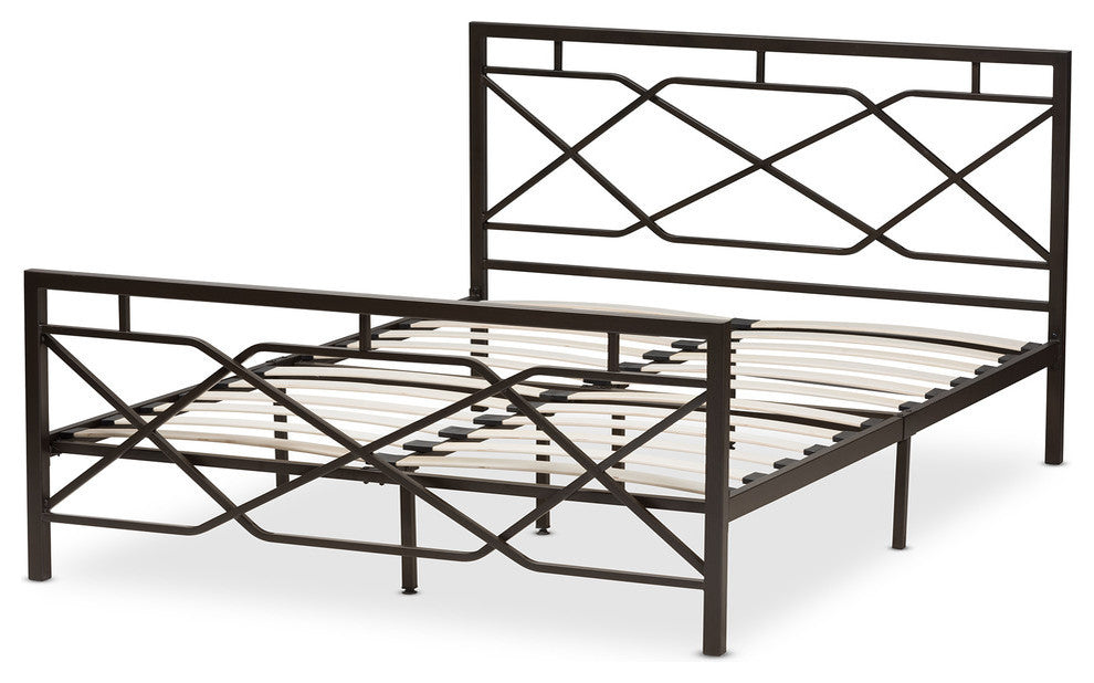 Shelton Modern Stippled Black Finished Metal Queen Size Platform Bed